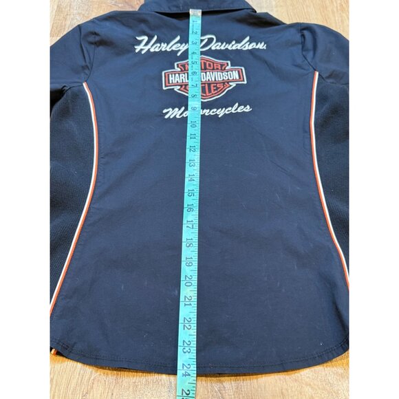 Harley-Davidson Womens Short Sleeve Button-Up Shirt Black W/ Orange Accents M - Picture 5 of 6
